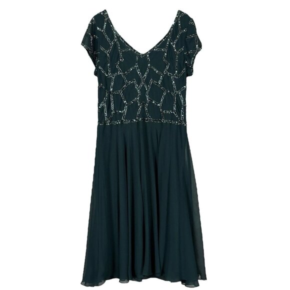 JKara Beaded Sequined Geo Party Cocktail Evening Dress Dark Hunter Green Size 12 - Picture 2 of 8